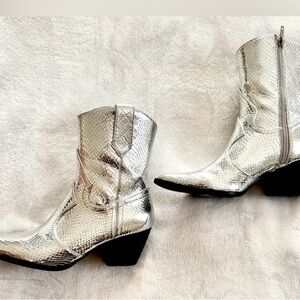 Silver Snake Print Western Booties